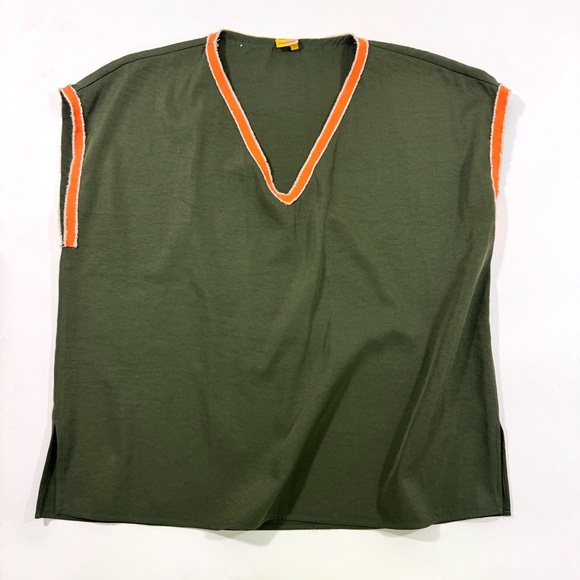 Monoplaza V Neck Drape Blouse Sleeveless Green Neon Orange - Picture 1 of 6